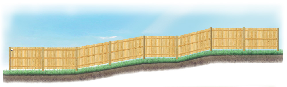 A stepped fence on sloped ground in Sarasota Florida