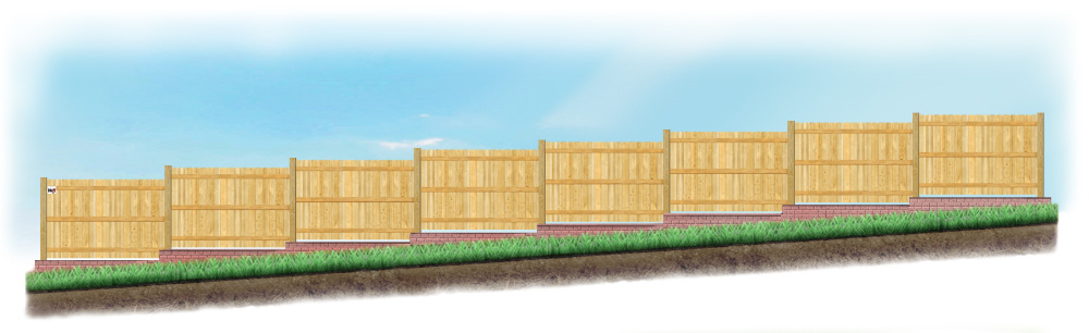 A stepped fence on sloped ground with a Retaining Wall in Sarasota Florida