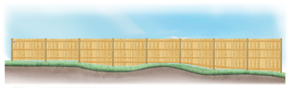 A stepped fence on sloped ground in Sarasota Florida